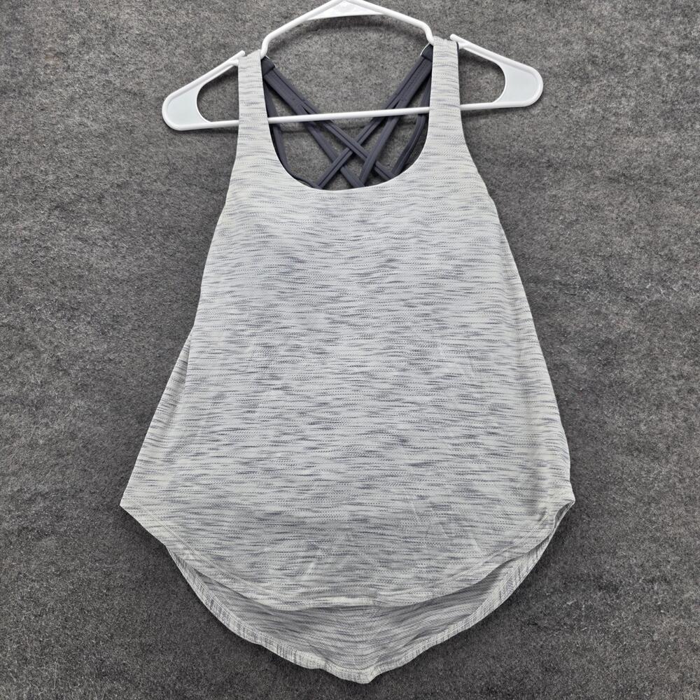 Lululemon Shirt Womens 2 Gray White Tank Top Built In Bra Strappy Back